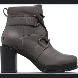 SOREL MARGO Leather Heel Booties Color Gray Size 10.5 With Laces